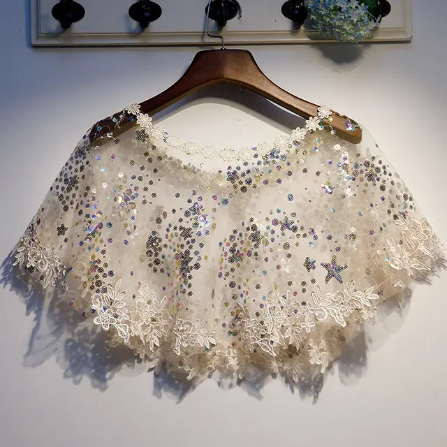 Women's Summer Thin Pullover Lace Shawl Blouse Champagne Colorful Sequins - Shop at LoveMi