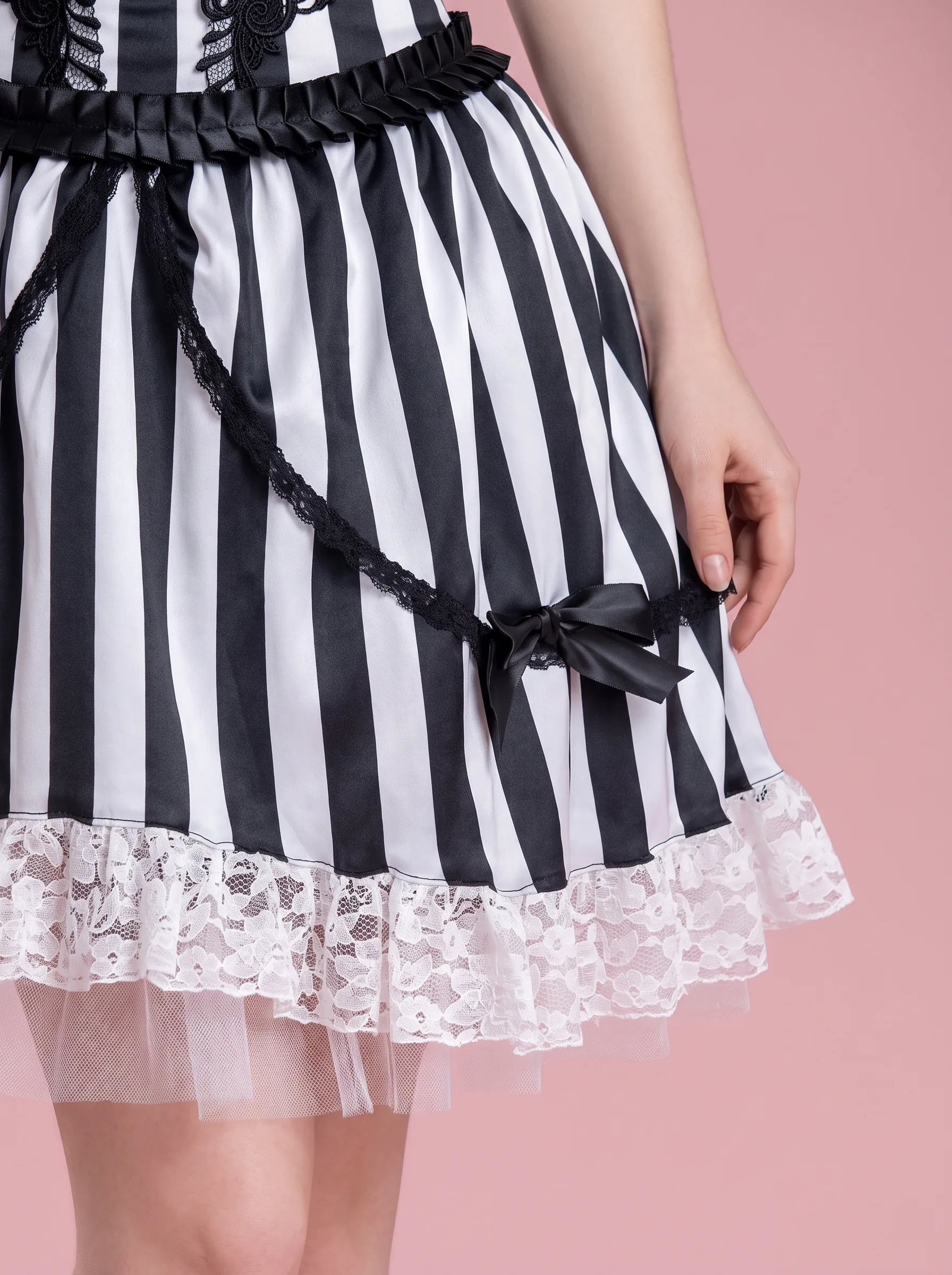 Striped Gothic Halloween Costume Dress for Women - Black and White - View 4