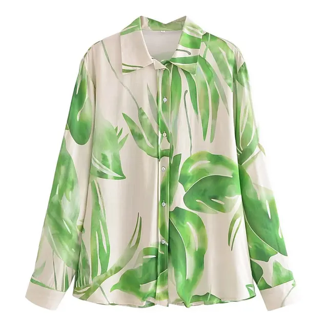 European And American Style Long Sleeve Tropical Print Shirt Women - Image Color