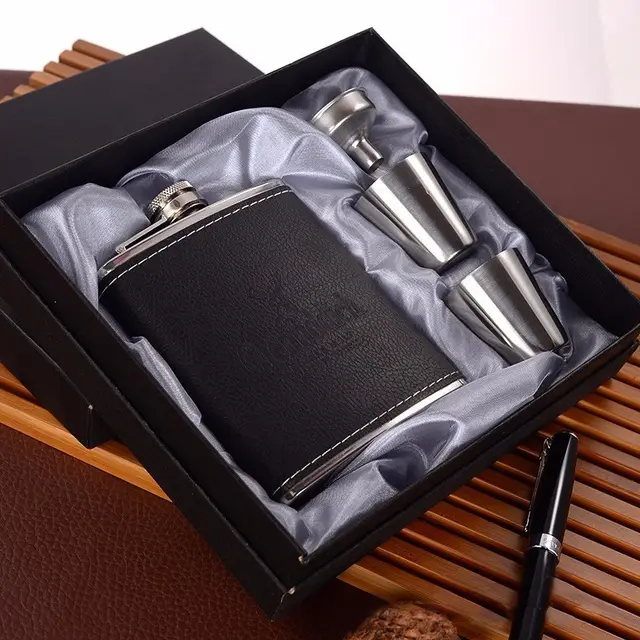 7oz Stainless Steel Bottle Set Portable Gift Box Grey And Black Deer Head - Shop at LoveMi