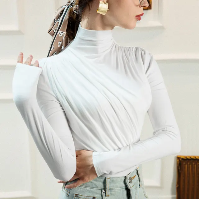 Women's Design High Collar Bottoming Shirt White - Shop at LoveMi