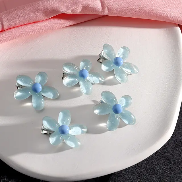 Small Bow Hairpins Cute peach rose headwear hair Blue Clear Flower - Shop at LoveMi