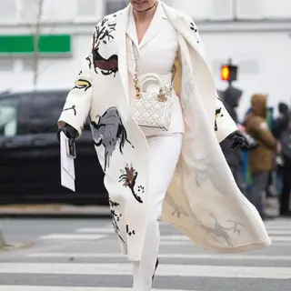 Autumn And Winter Printed Loose Coat Fashion Casual Woolen Coat Women - White