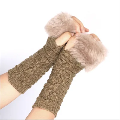 Women's Butterfly Pattern Fleece Gloves Sleeves Khaki - Shop at LoveMi