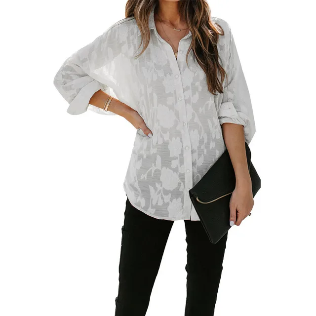 European And American Solid Color Start Long sleeved Shirt White - Shop at LoveMi