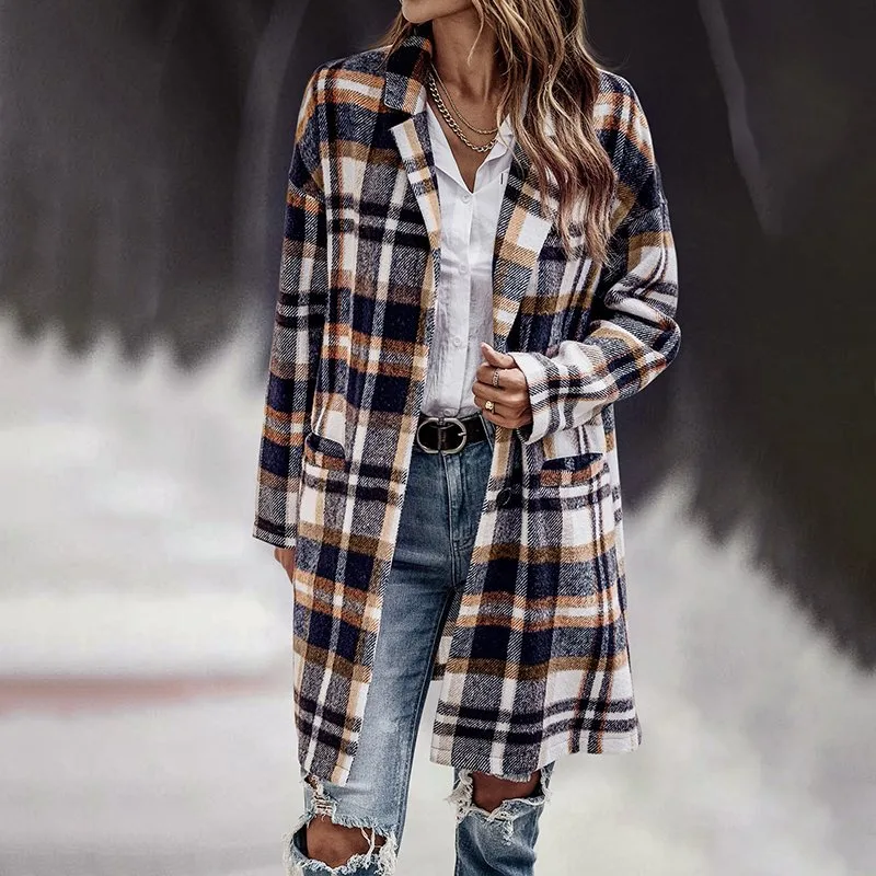 Autumn And Winter Long Single breasted Lapel Shirt Coat Woolen Coat Khaki - Shop at LoveMi