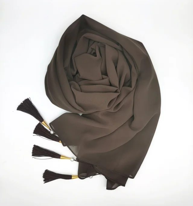 Hijab With Tassel At Four Corners Brown - Shop at LoveMi