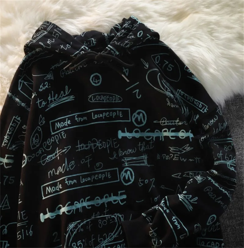 Hooded Ins Trendy Graffiti Women's Sweater - Black