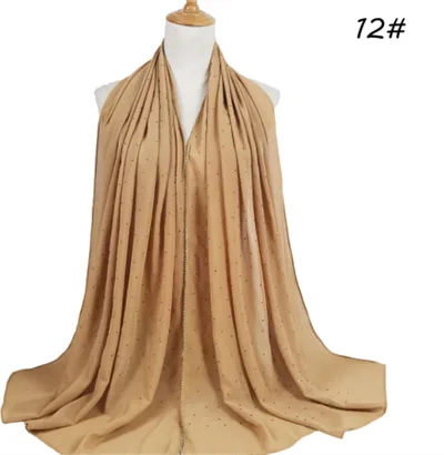 Summer Chiffon 70X180cm Pearl Beaded Scarf Camel - Shop at LoveMi