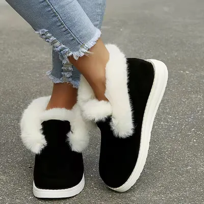 Snow Boots Warm Winter Shoes Plush Fur Ankle Boots Women Black - Shop at LoveMi