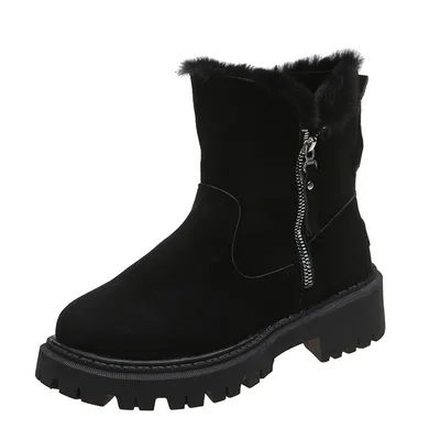 Thick Plush Snow Boots Women Faux Suede Non slip Winter Shoes Black - Shop at LoveMi