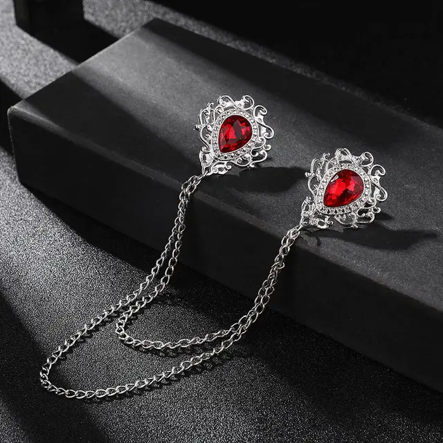 Fashion Shirt Collar Chain Raindrop Fashion Silver Ruby - Shop at LoveMi