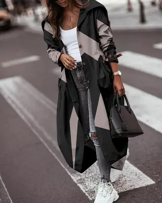 Fashion Personality Casual Lapel Mid-length Trench Coat Women - Black