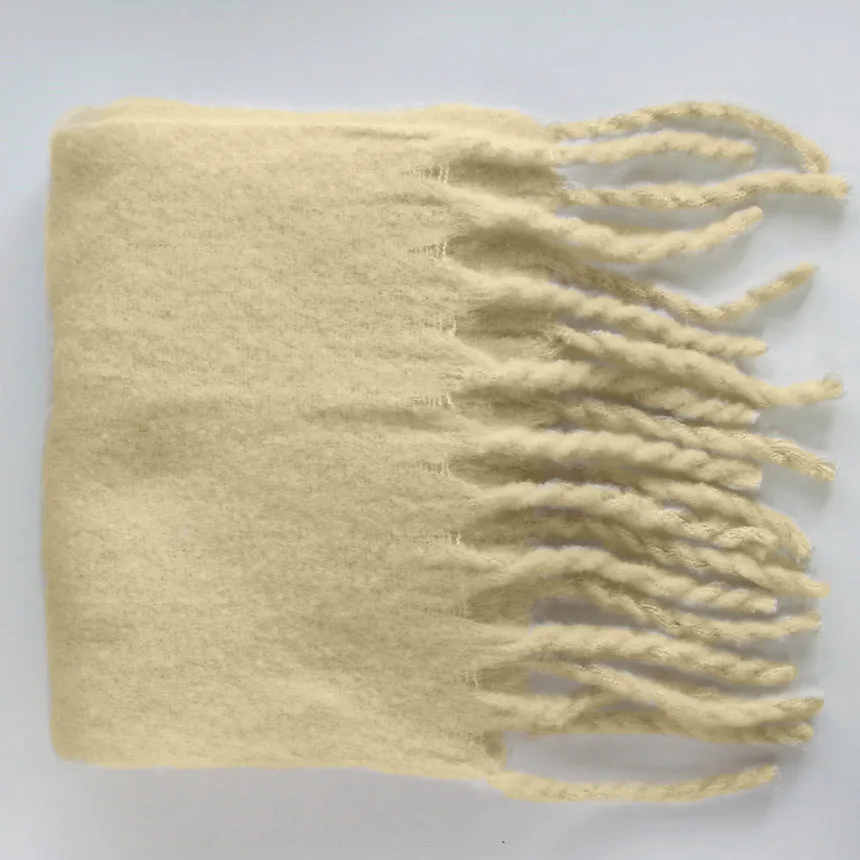 Women's Classic Solid Color Thick Beard Cashmere Scarf Yellow - Shop at LoveMi