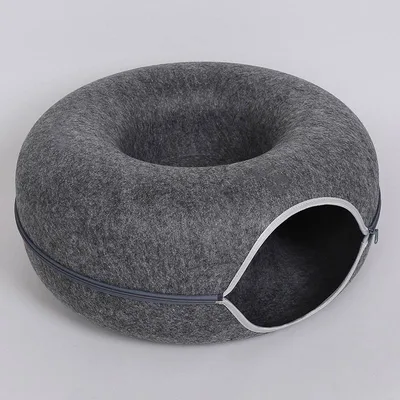 Donut Cat Tunnel Bed Pets House Natural Felt Pet Cat Cave Interactive Toys Round Wool Felt Pet Bed Cat Training Toy Cat House Dark Grey - Shop at LoveMi