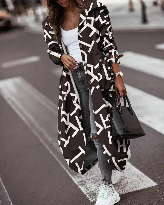 Fashion Personality Casual Lapel Mid length Trench Coat Women Black - Shop at LoveMi