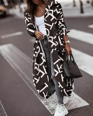 Fashion Personality Casual Lapel Mid-length Trench Coat Women - Black