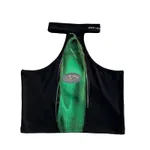 Off-Shoulder Halter Abstract Spice Crop Green Print Tank Top - Green