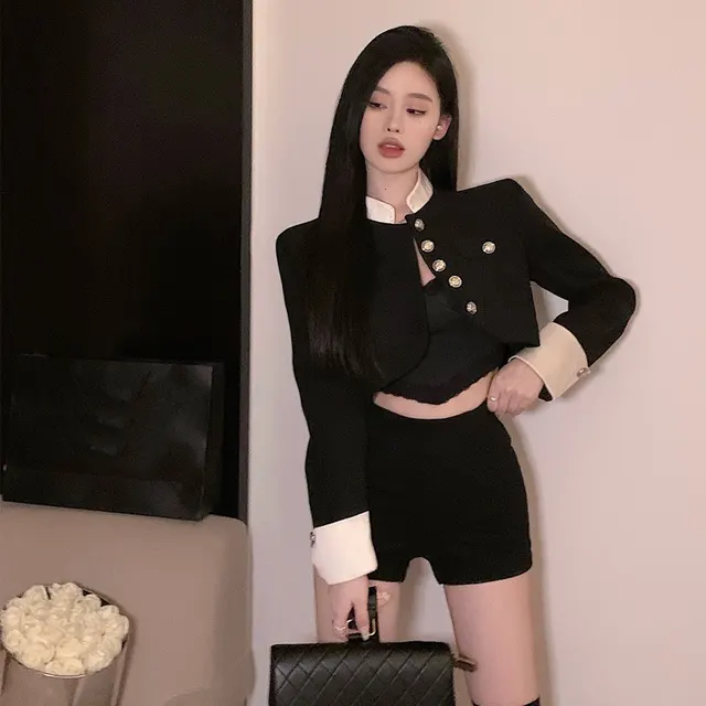 Autumn Irregular Suit Small Fragrance Cardigan Black - Shop at LoveMi