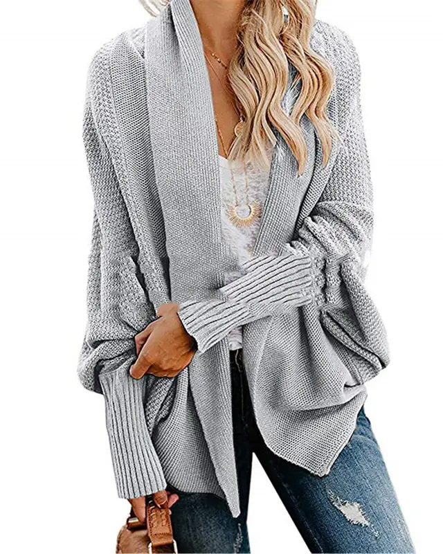 Women's New European And America Large Size Knitted Cardigan Light Grey - Shop at LoveMi