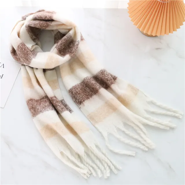 Women's Long Thick Beard Plaid Color Matching Scarf Wj13711Color - Shop at LoveMi
