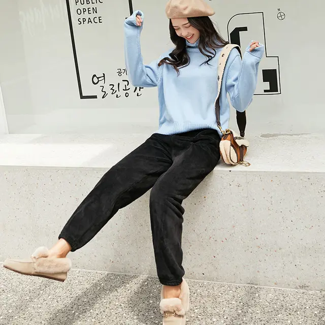 Outer Wear Coral Fleece Sweatpants Home Plus Size Leggings Casual Pants Black - Shop at LoveMi