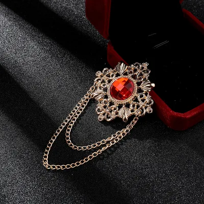 Retro Court Style Gemstone Brooch Men's Suit Golden Ruby - Shop at LoveMi