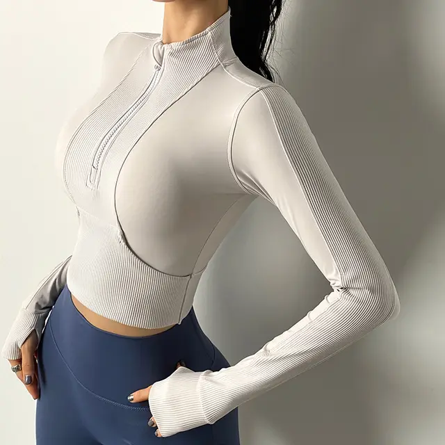 Quick Drying Sports Half Zip Tight Yoga Clothes White - Shop at LoveMi