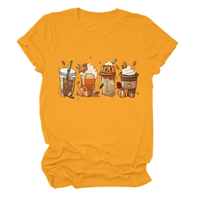 Women's Loose New Print Short Sleeve European And American Fashion T shirt Top Mustard Yellow - Shop at LoveMi