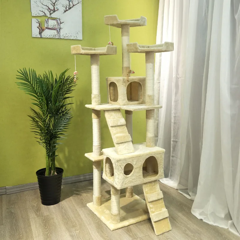 Large Cat Climbing Frame Toy Grab Column Grinding Claw Multi-layer Jumping Platform - Beige - View 1