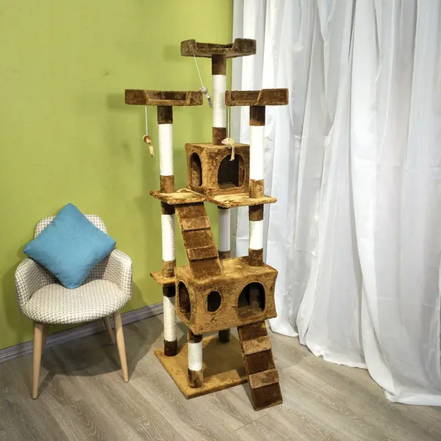 Large Cat Climbing Frame Toy Grab Column Grinding Claw Multi layer Jumping Platform Brown - Shop at LoveMi