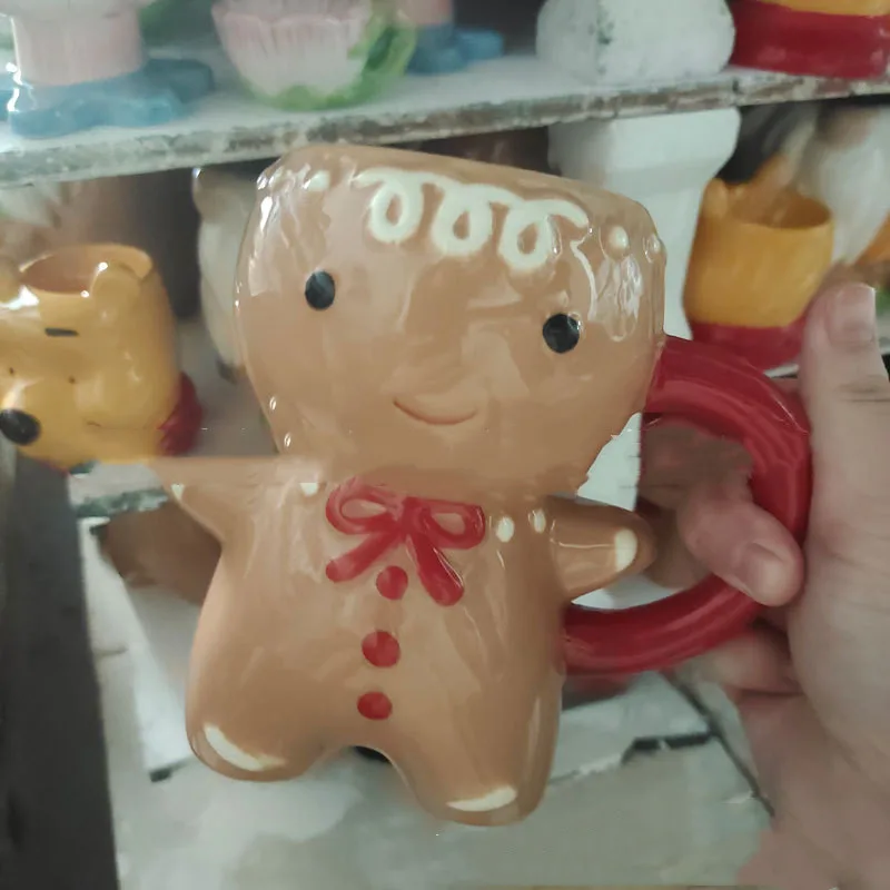 Gingerbread Man Christmas Ceramic Tea Mugs Camel - Shop at LoveMi