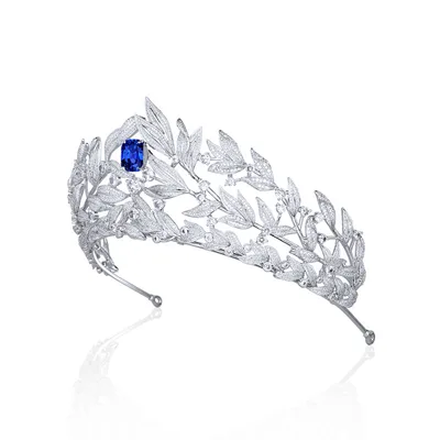 Sapphire Crown Copper Micro Inlay AAA Zircon Crown Wedding Headdress Blue Zircon - Shop at LoveMi