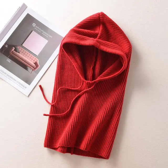 Women's Solid Color Cashmere Sweater Hat And Scarf In One Red - Shop at LoveMi