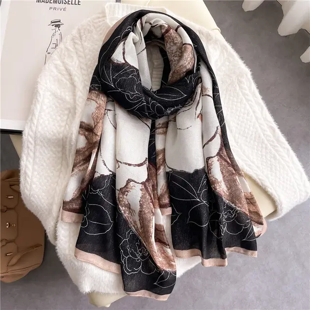 Cotton Linen Leaf Pattern Ladies Scarf G - Shop at LoveMi