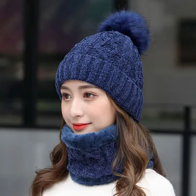 Women's Winter Fleece Fashion Hats Two Piece Set Blue - Shop at LoveMi