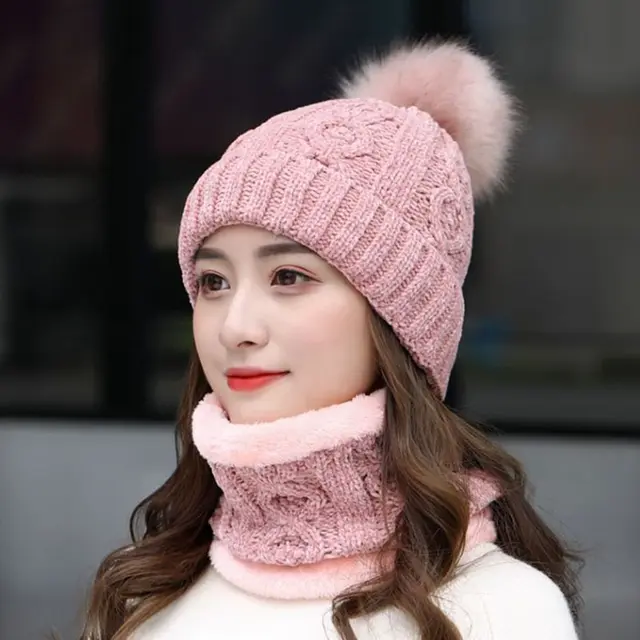 Women's Winter Fleece Fashion Hats Two Piece Set Pink - Shop at LoveMi
