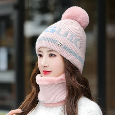 Women's Fleece Ear Protection Knitted Hat Pink - Shop at LoveMi