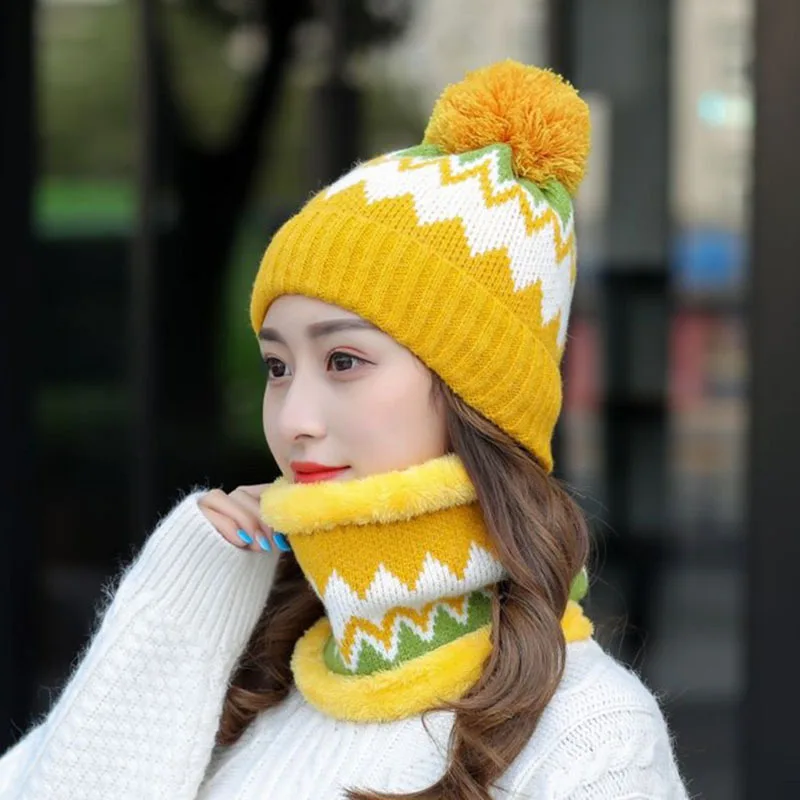 Women's Winter Hat And Scarf Cycling Fleece - Yellow