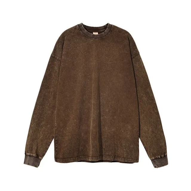 Solid Blank Ribbed Sleeve T Shirt Coffee - Shop at LoveMi