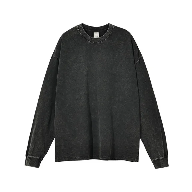 Solid Blank Ribbed Sleeve T Shirt Dark Grey - Shop at LoveMi