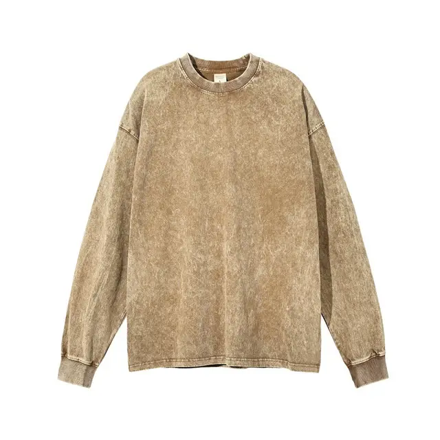 Solid Blank Ribbed Sleeve T Shirt Sand Color - Shop at LoveMi