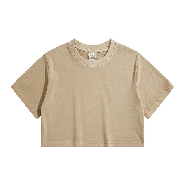 High Waist Cropped T Shirt With Navel Design Khaki - Shop at LoveMi
