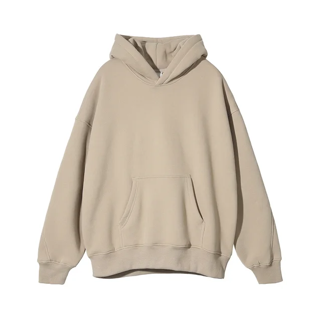 Fleece Hooded Trendy Sweatshirt Retro Solid Color Apricot - Shop at LoveMi