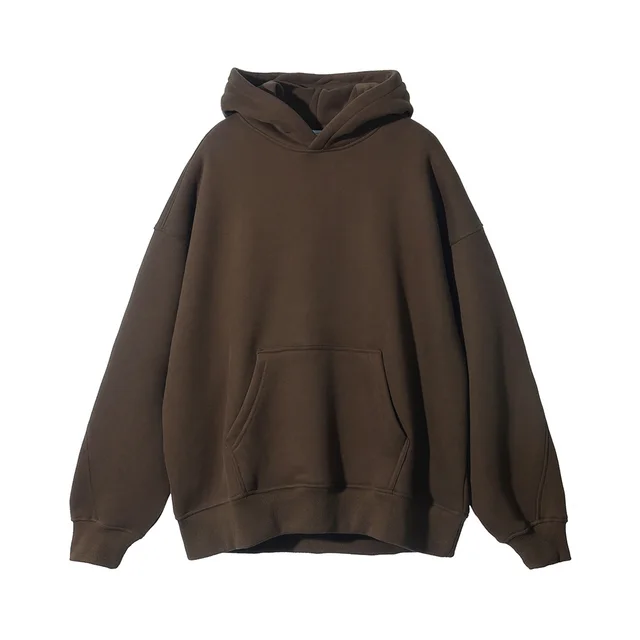 Fleece Hooded Trendy Sweatshirt Retro Solid Color Coffee - Shop at LoveMi