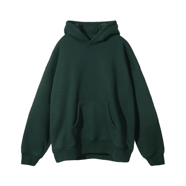 Fleece Hooded Trendy Sweatshirt Retro Solid Color Dark Green - Shop at LoveMi