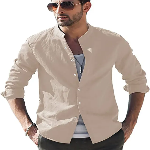 Men's Solid Color Retro Casual Loose Top Khaki - Shop at LoveMi