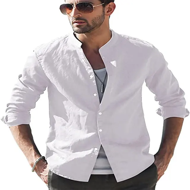 Men's Solid Color Retro Casual Loose Top White - Shop at LoveMi