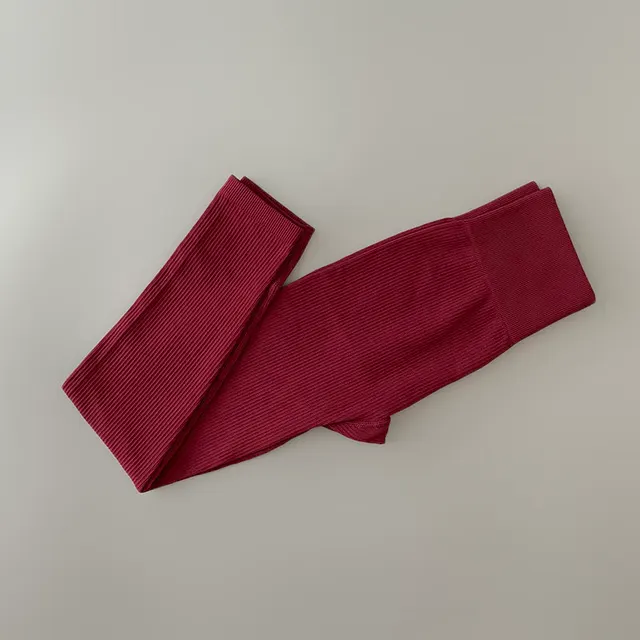 Ribbed Yoga Pants High Waist Gym Leggings Sport Women Wine Red - Shop at LoveMi