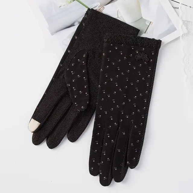 Ladies Summer UV Protection Ice Silk Thin Touch Screen Gloves Black - Shop at LoveMi